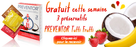 Gratuit cette semaine ! 3 pr�servatifs aux ar�mes des fruits: banane, fraise et coco